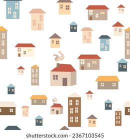city building set seamless pattern