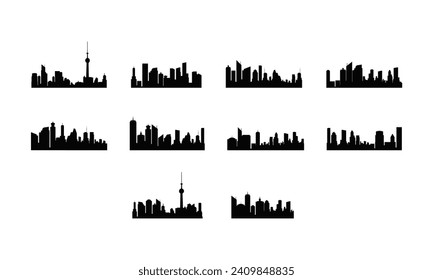 Conjunto de elementos de silueta de construcción de ciudad