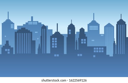 City with building silhouette in the morning