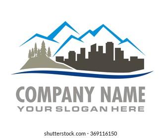city building silhouette mountain vector