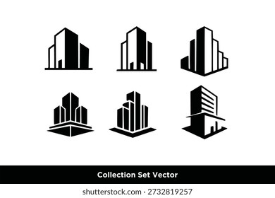 City Building Silhouette vector set, City Buildings Logo vector icon Bundle. real estate company logo