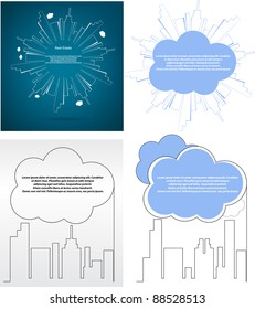 City building silhouettes rounded together for text vector