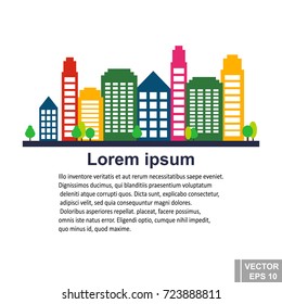 City. Building. Simple bright flat style. For your design.