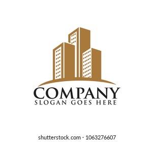 city building skyline house apartment vector logo design template