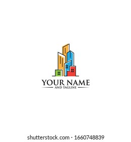 city building skyline house apartment vector logo design template Set of Building Idea logo template, Modern City logo designs concept, Real Estate logo Vector Illustration