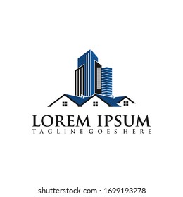 
city building skyline house apartment vector logo design template, real estate logo with skyline shadows