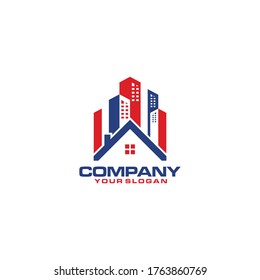 city building skyline house apartment vector logo design template	