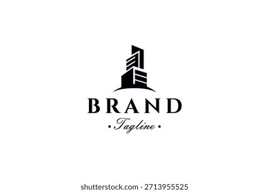 Wolkenkratzer-Logo im flachen Vektordesign-Stil für Büro, Geschäft, Wohnung, Meeting und mehr