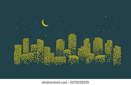 city building skyscraper with many windows at night