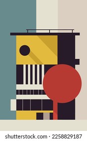 city building in the style of a flat design. Vector illustration. bauhaus wall art print. wall art print poster