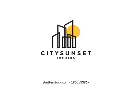 city building with sunset lines logo vector symbol icon design graphic illustration