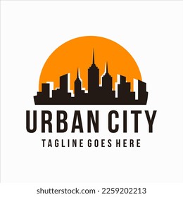 city building with sunset panoramic logo design vector