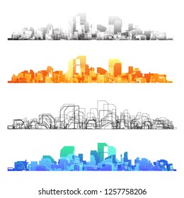 City building town line graphic silhouette. Abstract cityscape art design background vector 