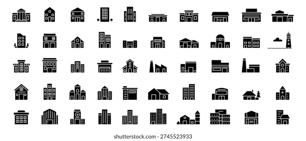 City Building and Urban Development Icon Set, Minimal Line Style Architecture Symbols Collection for Web and UI Design.eps10