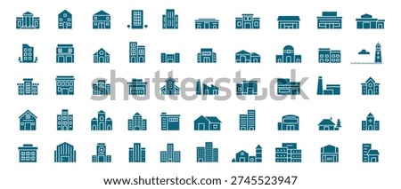 City Building and Urban Development Icon Set, Minimal Line Style Architecture Symbols Collection for Web and UI Design.eps10