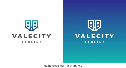 city building v letter logo vector