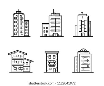 City building vector icon set. Building icons. Collection of home and house icons.