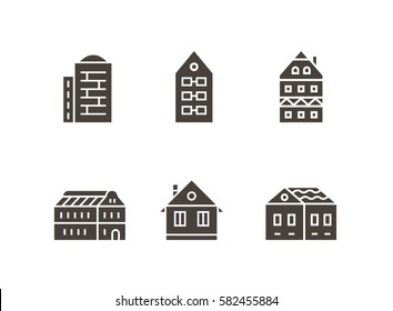 Conjunto de iconos vectoriales de construcción de ciudades. Iconos. Recogida de vivienda