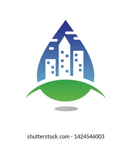City Building in Waterdrop Logo Vector