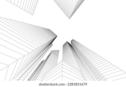 city buildings 3d illustration on white background