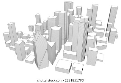 city buildings 3d illustration on white background