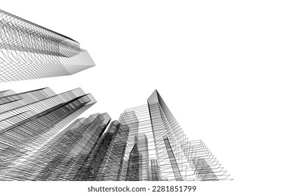 city buildings 3d illustration on white background