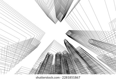 city buildings 3d illustration on white background