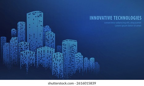 City buildings abstract background. Smart city, urban concept, real estate, organization office, future cityscape, skyline panorama, skyscraper architecture, building construction tech concept.