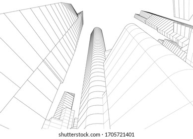 City buildings architectural 3d illustration