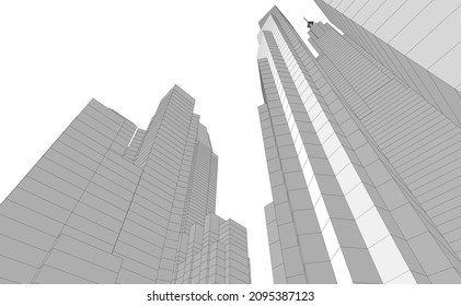 City buildings architectural drawing 3d illustration