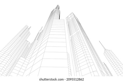 City buildings architectural drawing 3d illustration