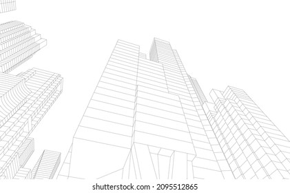 City buildings architectural drawing 3d illustration