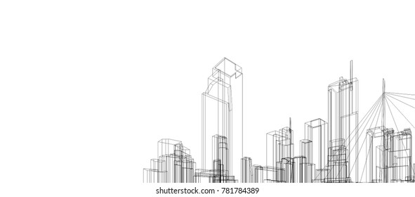 city buildings, architectural vector illustration