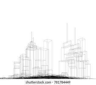 city buildings, architectural vector illustration