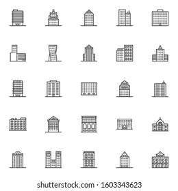 City Buildings Architecture Line Icons Set Stock Vector (Royalty Free ...