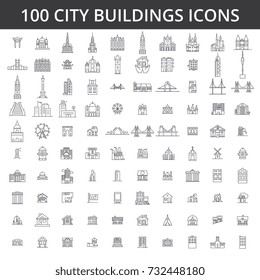 City buildings, architecture, real estate, urban silhouette houses, home, village, town, factory, bridge, skyline line icons, signs. Illustration vector concept. Editable strokes