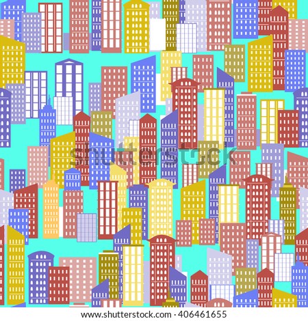 City buildings background. Skyscraper seamless pattern.Colorful variant