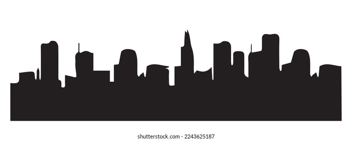 City buildings black silhouette. Town shape. City skyline sign. Isolated on white background. Vector illustration