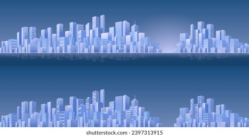 City buildings of business district. Urban Abstract horizontal banner, background cityscape. Panorama in frat style, header images for web. Vector illustration simple geometric