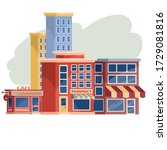 city buildings, cityscape of pulp, shops, isolated object on a white background, vector illustration,