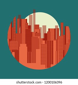 city buildings as a cracking egg shell in retro blue orange shades