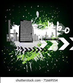  city buildings and dark grunge background