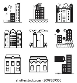 City Buildings Flat Icon Set Isolated