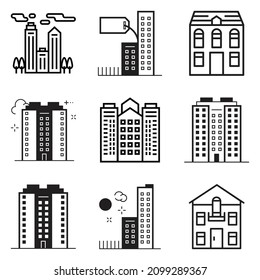 City Buildings Flat Icon Set Isolated