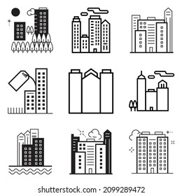 City Buildings Flat Icon Set Isolated