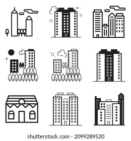 City Buildings Flat Icon Set Isolated