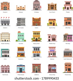 City Buildings Flat Icons Pack 