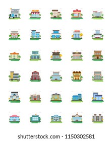 City Buildings Flat Vector Icons 