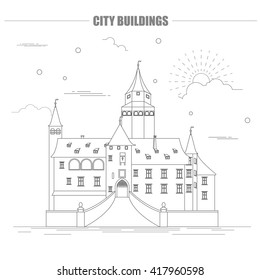 City buildings graphic template. Bousov castle. Vector illustration