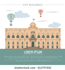 City buildings graphic template. Grand Master Palace. Vector illustration